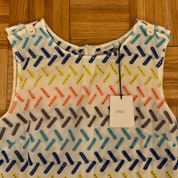 ONIA Geo Stitch Marina Mini Dress Embroidered Rainbow Eyelet Swim Cover-Up NWT - Picture 4 of 6